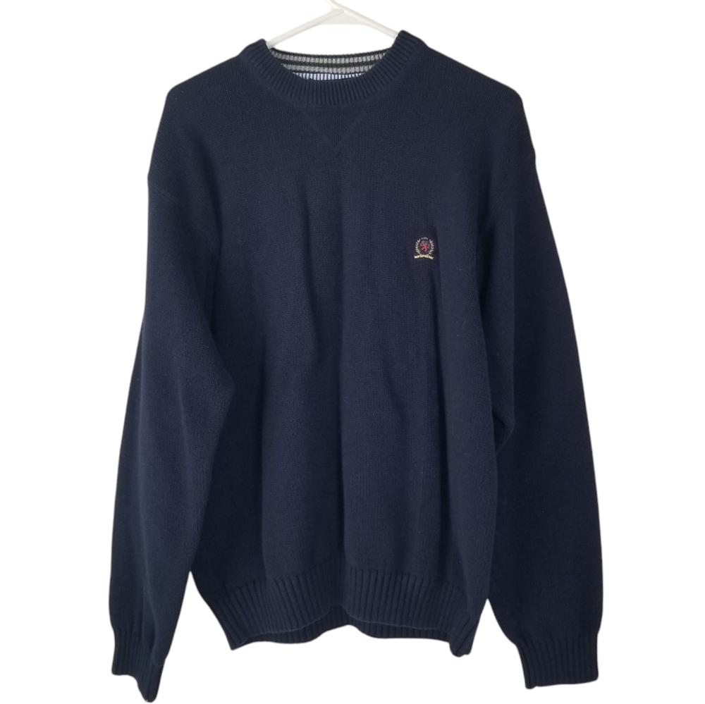 Tommy Hilfiger Navy Blue Cotton Knit Sweater Size L Preppy Old Money